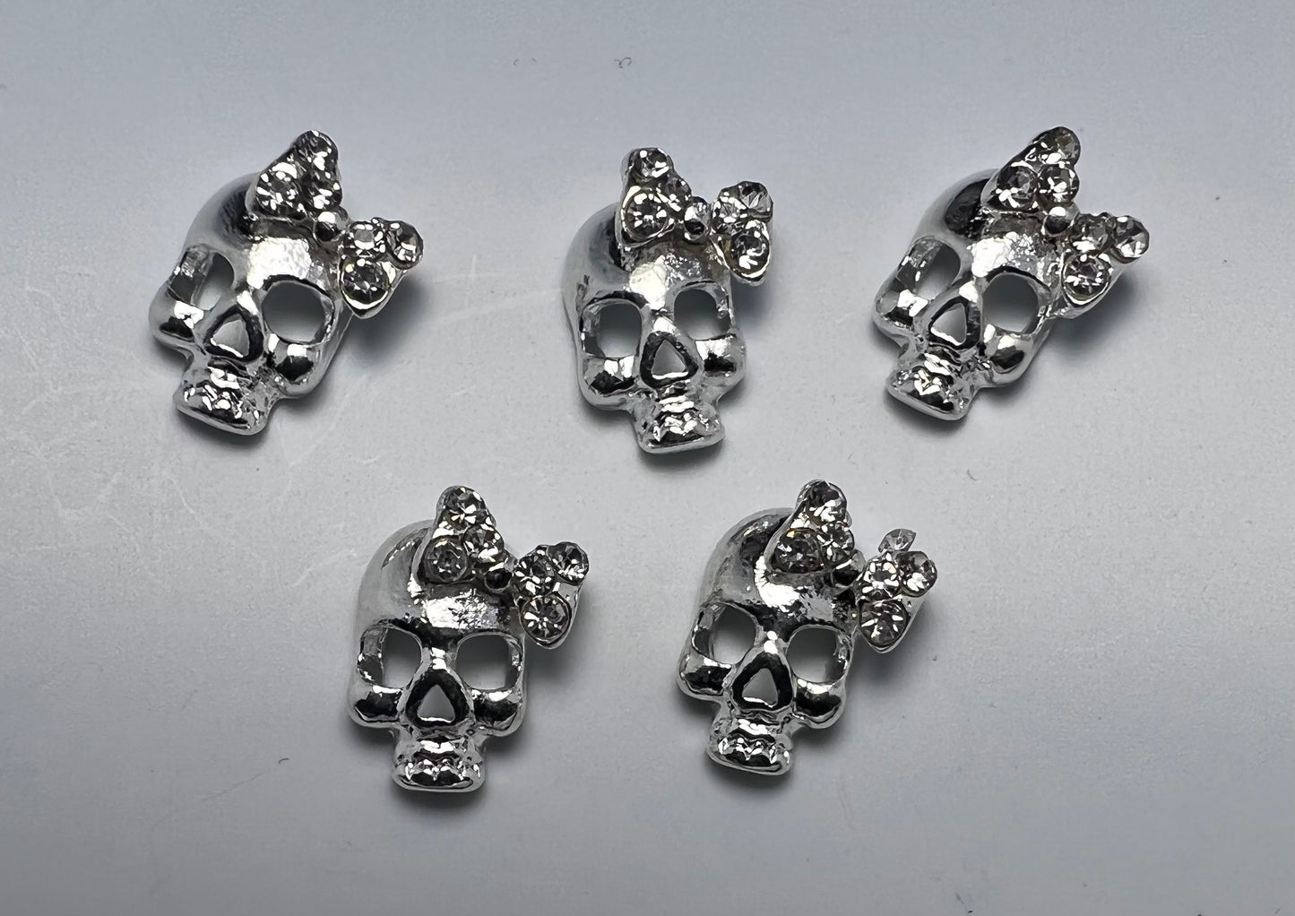Silver Crystal Bow Skull Charm