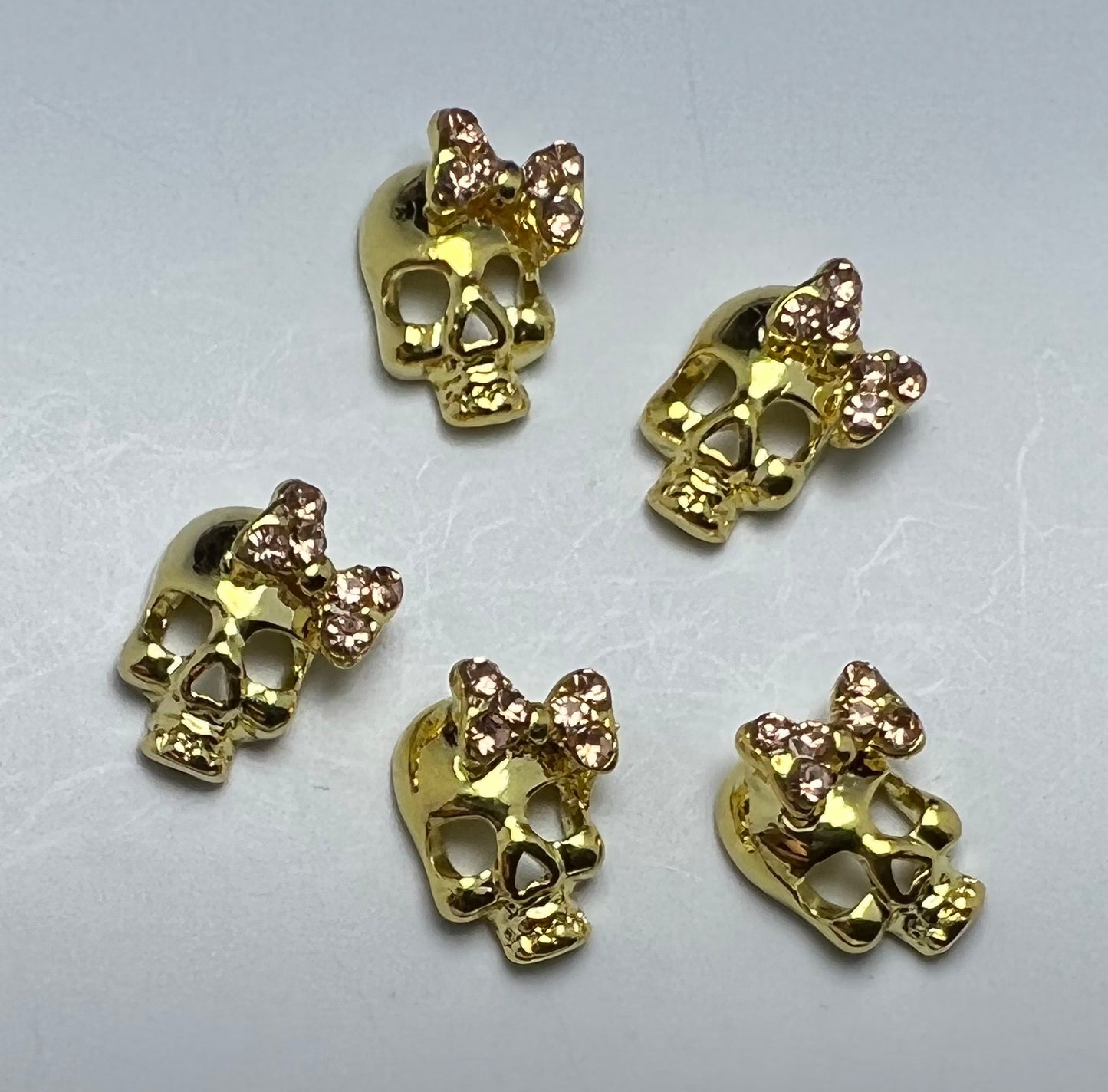 Gold Pink Bow Skull Charm